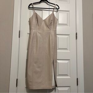 Calvin Klein Faux Leather Cream Midi Dress with Spaghetti Straps